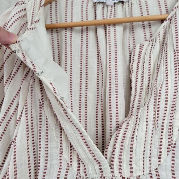 ELIZABETH AND JAMES Stripe Pintuck Peasant Blouse Top Boho Ruffle XL - Picture 3 of 14